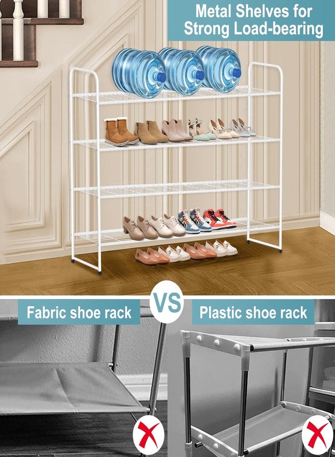 AOODA 4 Tier Long Metal Shoe Rack for Closet Wide Stackable Shoe Organizer for Entryway, Bedroom, Floor, Holds 30 Pairs Men Sneakers Large Shoe Storage Shelf with Wire Grid, White - Image 3