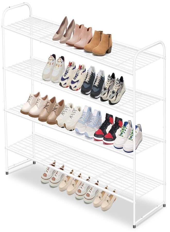 AOODA 4 Tier Long Metal Shoe Rack for Closet Wide Stackable Shoe Organizer for Entryway, Bedroom, Floor, Holds 30 Pairs Men Sneakers Large Shoe Storage Shelf with Wire Grid, White - Image 1