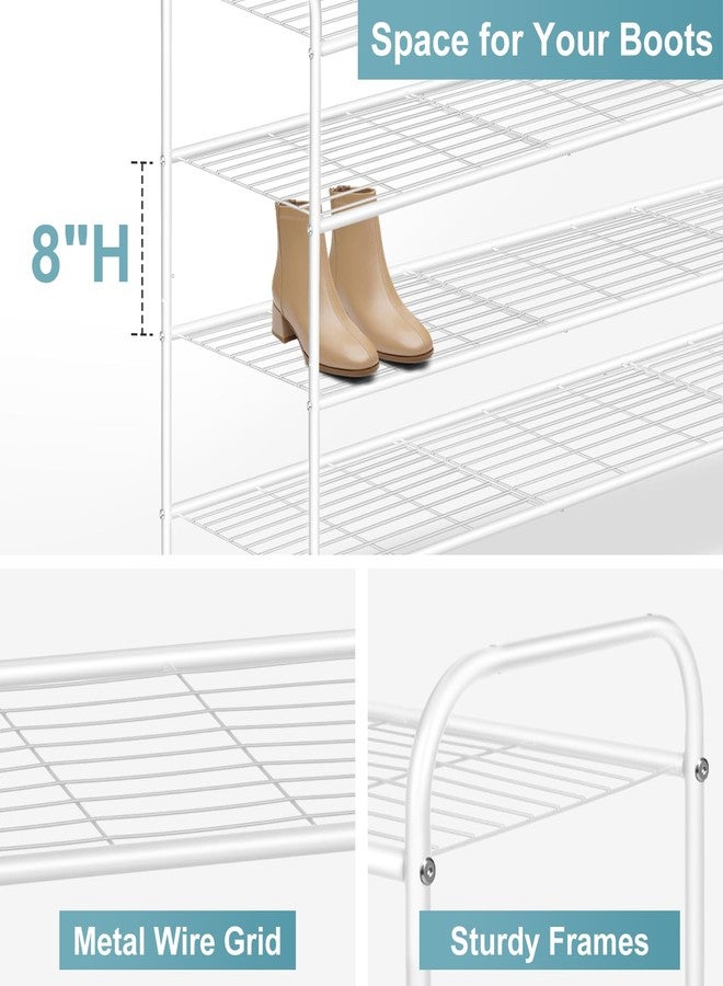 AOODA 4 Tier Long Metal Shoe Rack for Closet Wide Stackable Shoe Organizer for Entryway, Bedroom, Floor, Holds 30 Pairs Men Sneakers Large Shoe Storage Shelf with Wire Grid, White - Image 5
