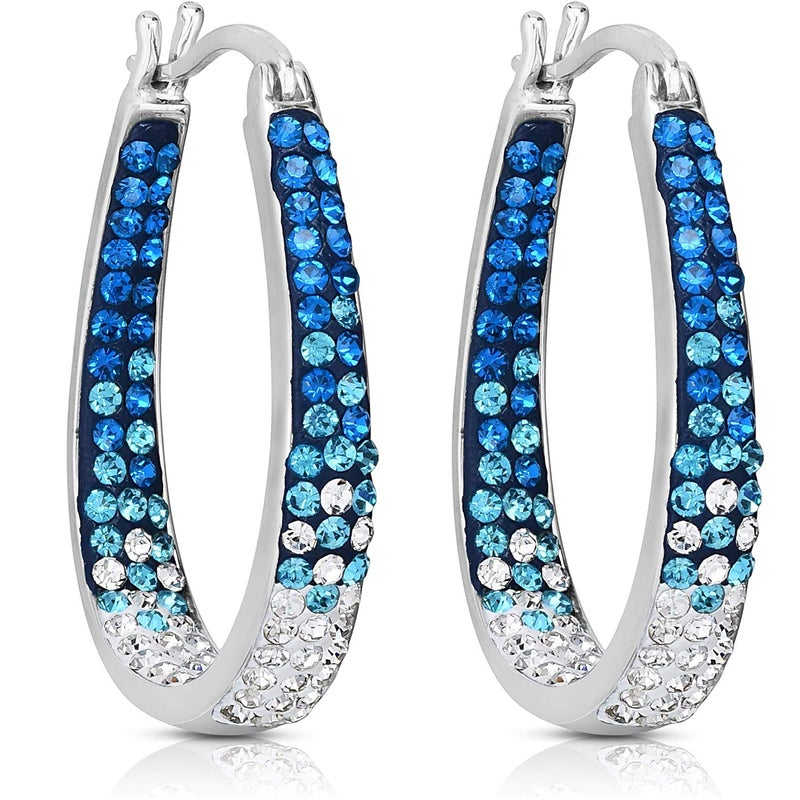 Savlano 14K White Gold Plated Inside Out Crystal Hoop Earrings For Women (Light Blue-White) - Image 5