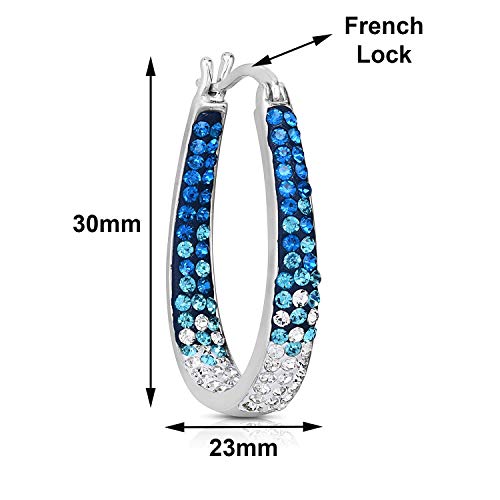 Savlano 14K White Gold Plated Inside Out Crystal Hoop Earrings For Women (Light Blue-White) - Image 3