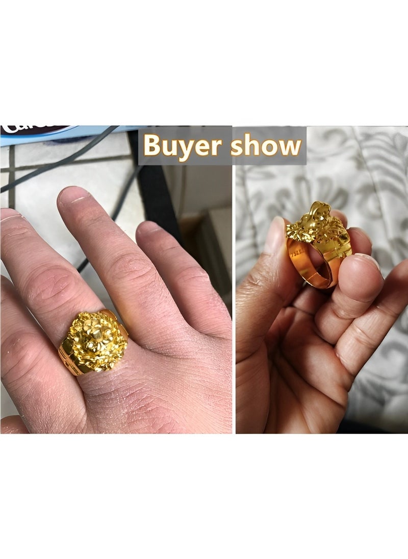 REOCLE Men's Gold Lion Head Ring Norse Viking Lion Ring with Rhinestones Crystal Eye Heavy Metal Rock Punk Style  Biker Cross Ring Lion Totem Amulet Ring Punk Animal Lion Jewelry Gift for Boys  - Image 4