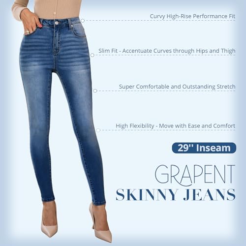 GRAPENT Cute Outfits for Women Woman Clothes Elastic Waist Jeans High Waisted Jeggings for Women Tummy Control Jeans Slim Fit Tummy Control Jeggings Color Dark Blue Large Size 12 Size 14 - Image 3