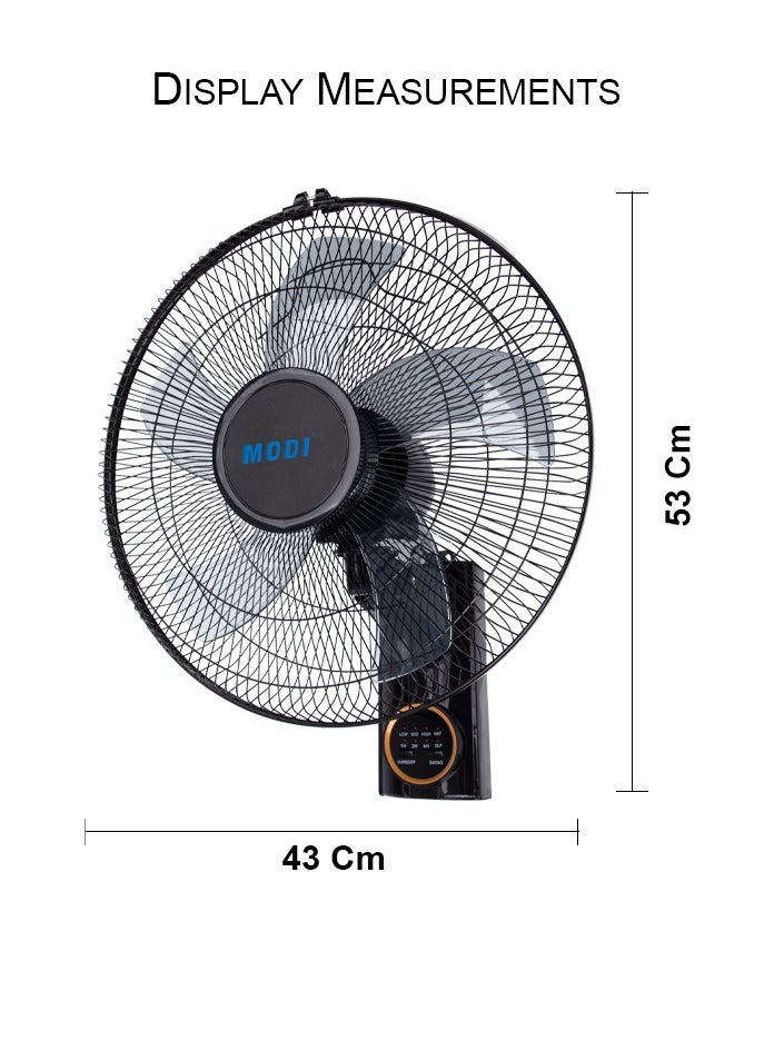 MODI - 16" Wall Fan| High Performance Fan with 3-Speed Controls, 5 Leaf Blades and Remote Control | Adjustable Tilt Angle and Efficient Cooling| High Performance Motor for High Speed Wind With Timer - Image 1