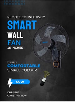 16" Wall Fan| High Performance Fan with 3-Speed Controls, 5 Leaf Blades and Remote Control | Adjustable Tilt Angle and Efficient Cooling| High Performance Motor for High Speed Wind With Timer