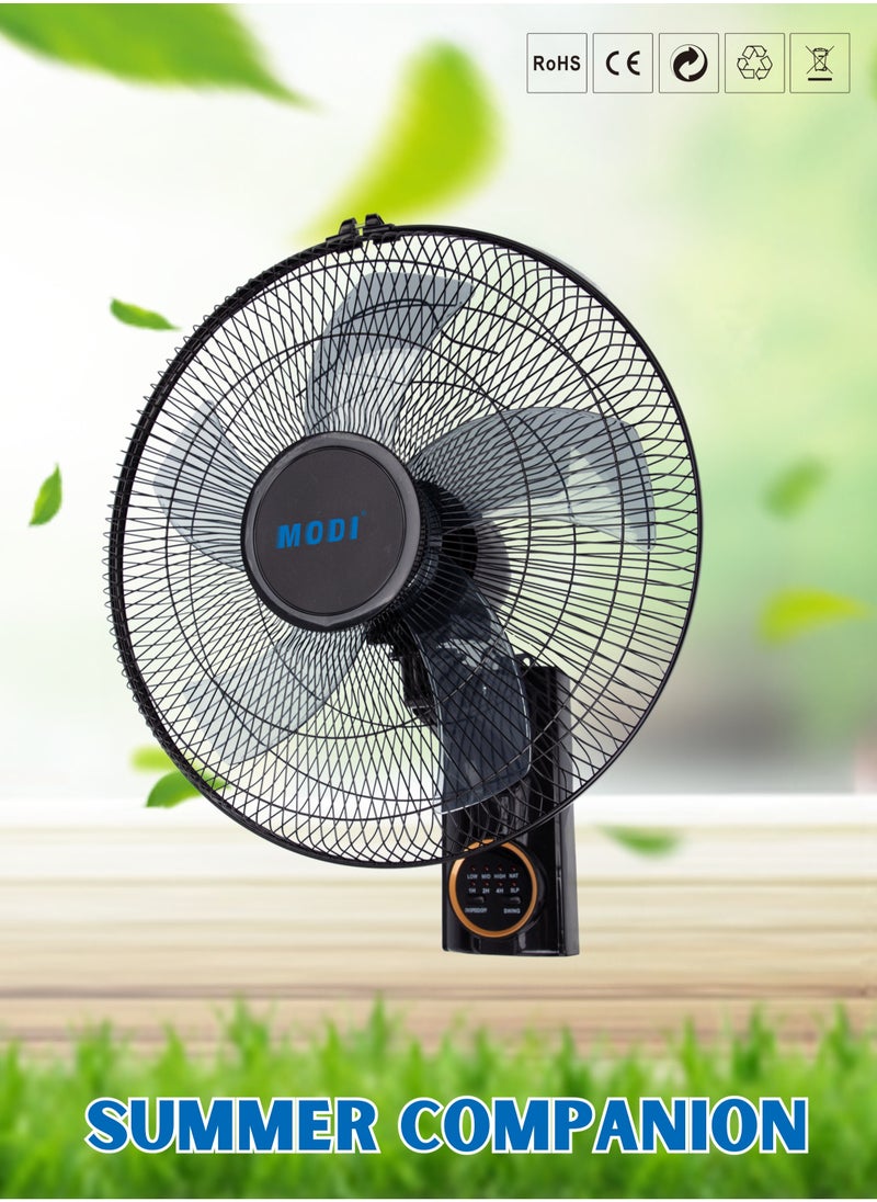 MODI - 16" Wall Fan| High Performance Fan with 3-Speed Controls, 5 Leaf Blades and Remote Control | Adjustable Tilt Angle and Efficient Cooling| High Performance Motor for High Speed Wind With Timer - Image 1