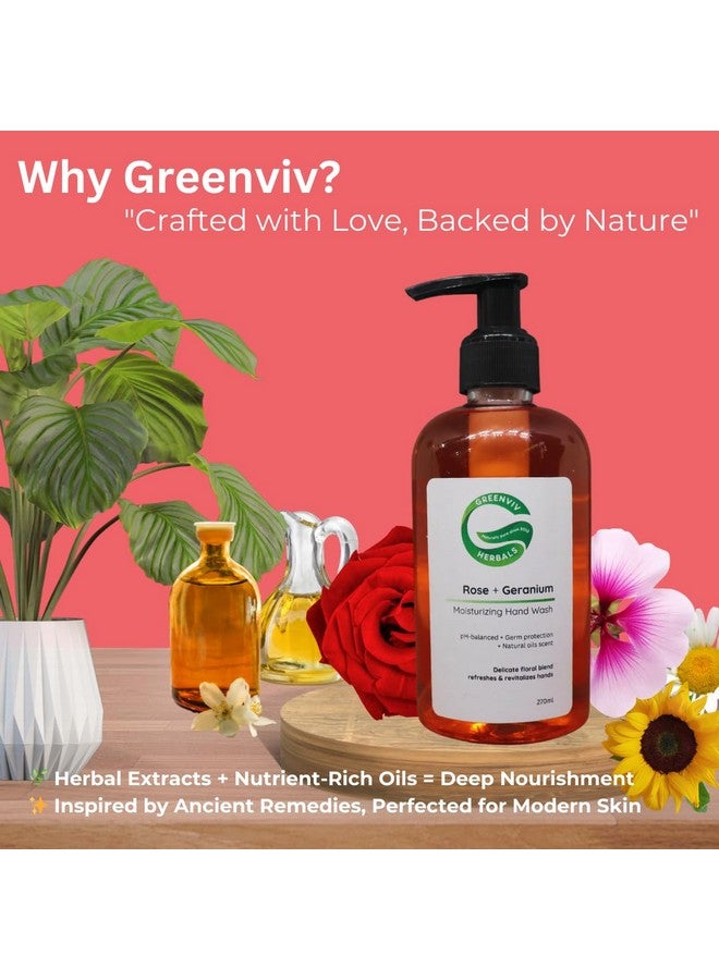 Greenviv Natural Handwash Liquid Rose & Geranium, 270ML, Anti Bacterial Moisturizing Hand Wash - Image 4