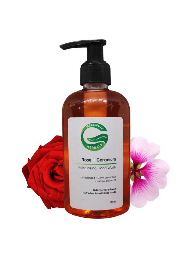 Greenviv Natural Handwash Liquid Rose & Geranium, 270ML, Anti Bacterial Moisturizing Hand Wash - Image 1