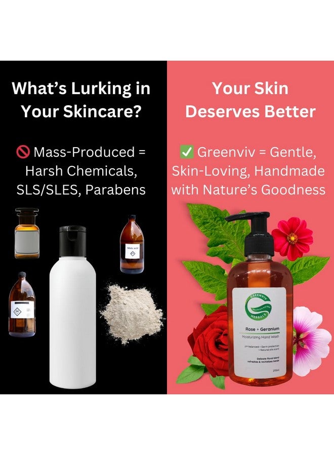 Greenviv Natural Handwash Liquid Rose & Geranium, 270ML, Anti Bacterial Moisturizing Hand Wash - Image 3