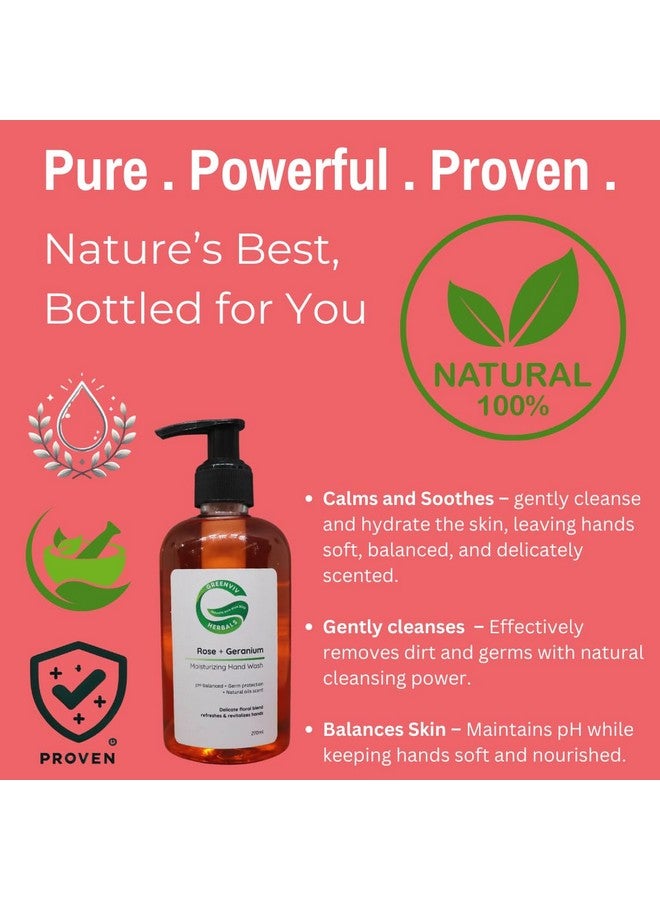 Greenviv Natural Handwash Liquid Rose & Geranium, 270ML, Anti Bacterial Moisturizing Hand Wash - Image 2