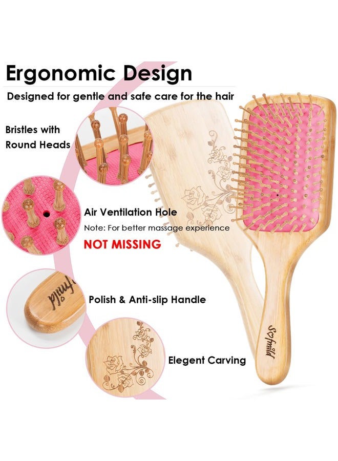 Sofmild Hair Brush-Natural Wooden Bamboo Brush-Eco Friendly Detangle Paddle Hairbrush for Women Men and Kids Massage Scalp Increase Hair Growth - Image 2