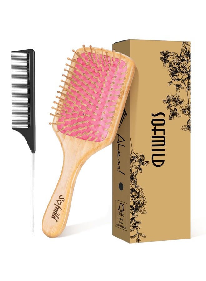 Sofmild Hair Brush-Natural Wooden Bamboo Brush-Eco Friendly Detangle Paddle Hairbrush for Women Men and Kids Massage Scalp Increase Hair Growth - Image 1