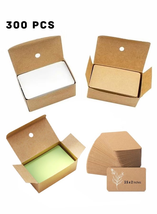 Generic 300Pcs Blank Business Card, Kraft Paper Learning Card, Note Card, Thanksgiving Day Message Gift Card (White, Cowhide color，Green) - Image 1