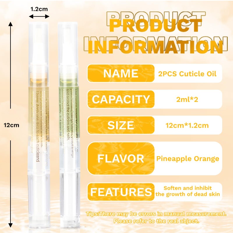 Meschett 2PCS Cuticle Oil Pens for Nail Care,Cuticle Revitalizer Oil Pen with Soft Brush,Cuticle Oil to Prevent Nail Cracking and Dry (Pineapple & Orange Flavor) - Image 2
