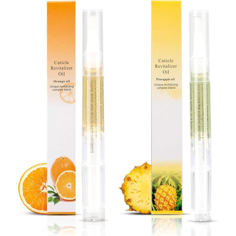 Meschett 2PCS Cuticle Oil Pens for Nail Care,Cuticle Revitalizer Oil Pen with Soft Brush,Cuticle Oil to Prevent Nail Cracking and Dry (Pineapple & Orange Flavor) - Image 1