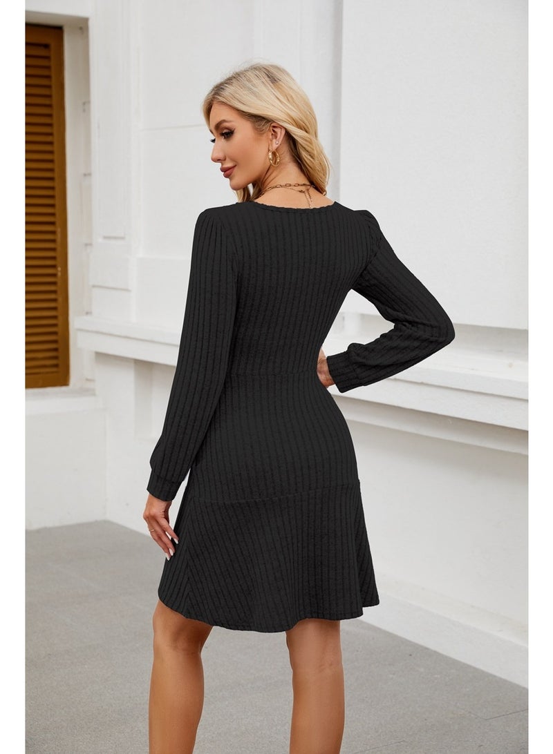 general 2025-2026 Women's Square-neck Lantern-Sleeve Doll Dress with Pockets and Long-Sleeved Overalls - Image 2