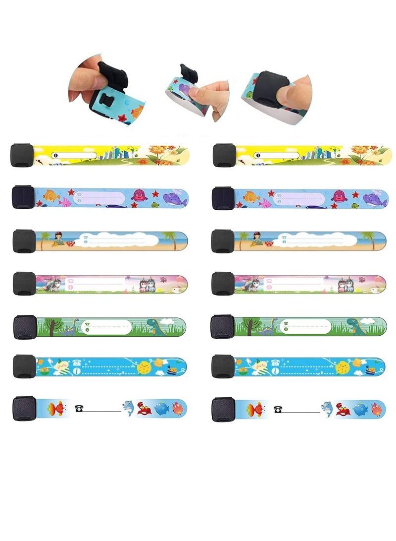 14 Pieces Child Safety ID Wristband Cartoon Pattern Adjustable Waterproof Bracelet Reusable Boys and Girls Outdoor Activities Anti-Lost Identification Bracelet Information Band - Image 1