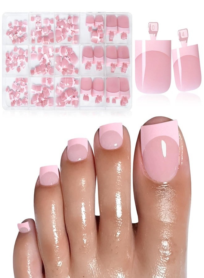 Lifextol 150PC Press on Toenails for Women Fake Toe Press on Nails French Tip Toe Nail Press ons with Sticky Tabs, 15 Size Fake Toenails Press ons Acrylic Toe Nail Tips Kit Pink Press on Toe Nails-H - Image 1
