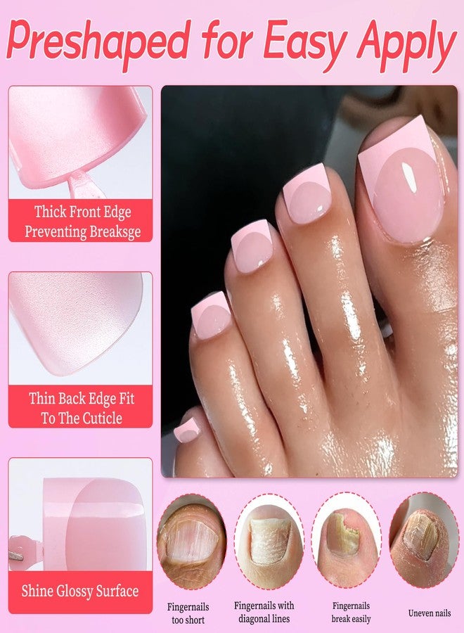 Lifextol 150PC Press on Toenails for Women Fake Toe Press on Nails French Tip Toe Nail Press ons with Sticky Tabs, 15 Size Fake Toenails Press ons Acrylic Toe Nail Tips Kit Pink Press on Toe Nails-H - Image 3