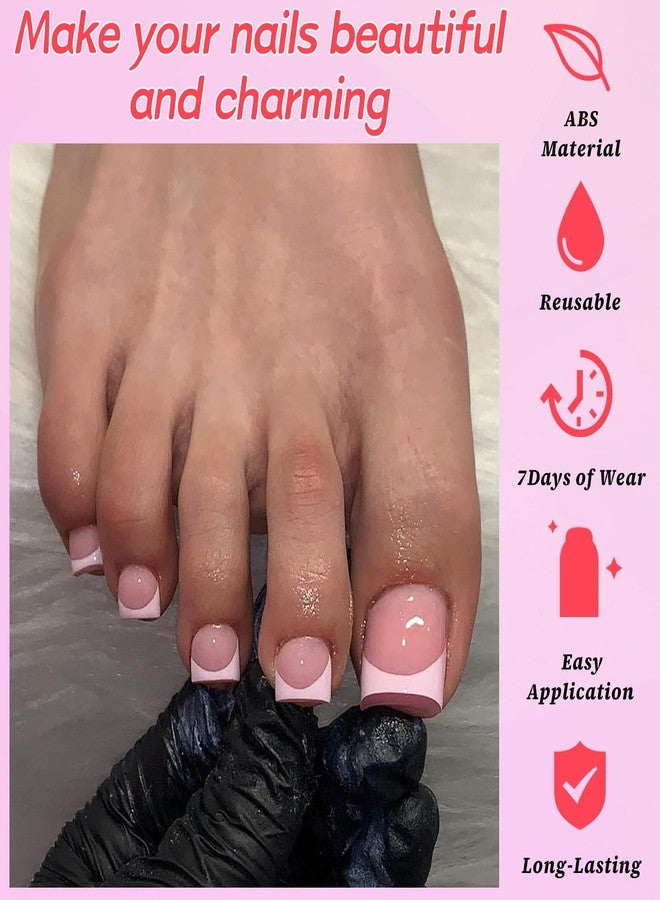 Lifextol 150PC Press on Toenails for Women Fake Toe Press on Nails French Tip Toe Nail Press ons with Sticky Tabs, 15 Size Fake Toenails Press ons Acrylic Toe Nail Tips Kit Pink Press on Toe Nails-H - Image 2