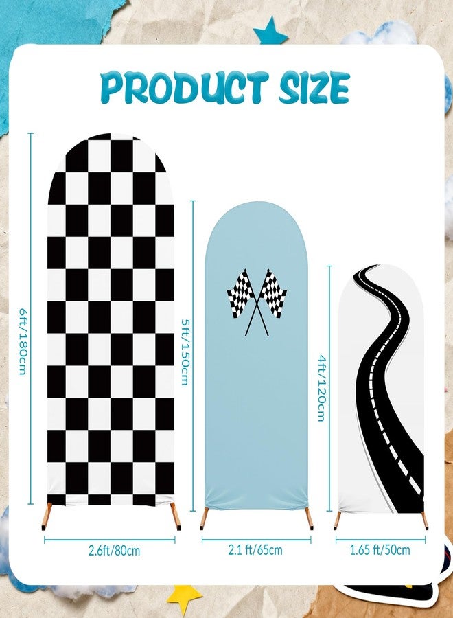 RimCereal 3 Pack Racing Car Theme Arch Backdrop Covers Set of 4ft, 5ft, 6ft Black White Racing Theme Checkered Spandex Arch Cover for Birthday Wedding Baby Shower Party Decor - Image 2