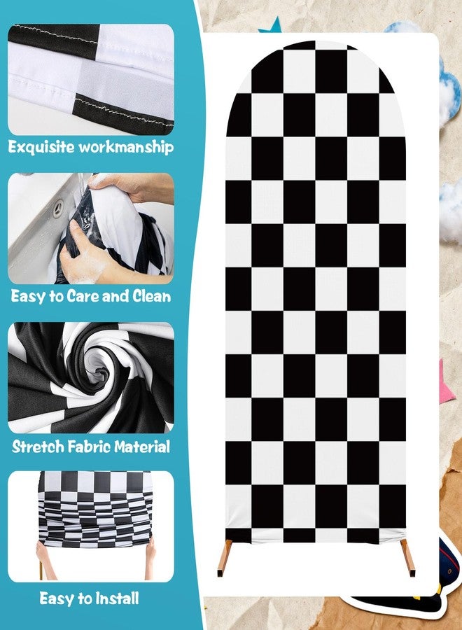 RimCereal 3 Pack Racing Car Theme Arch Backdrop Covers Set of 4ft, 5ft, 6ft Black White Racing Theme Checkered Spandex Arch Cover for Birthday Wedding Baby Shower Party Decor - Image 3