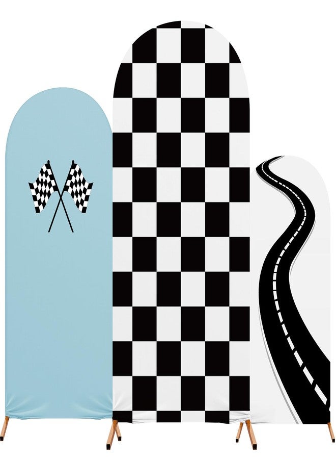 RimCereal 3 Pack Racing Car Theme Arch Backdrop Covers Set of 4ft, 5ft, 6ft Black White Racing Theme Checkered Spandex Arch Cover for Birthday Wedding Baby Shower Party Decor - Image 1