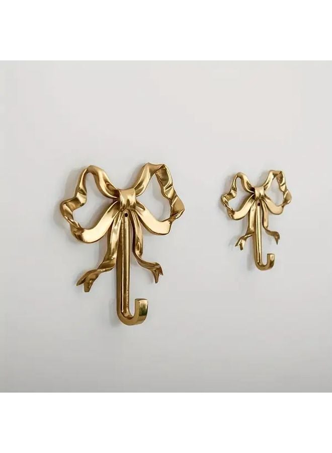 2pcs Vintage Nordic Bowknot Wall Hooks Solid Brass Coat Hat Hangers For Bedroom - Image 1