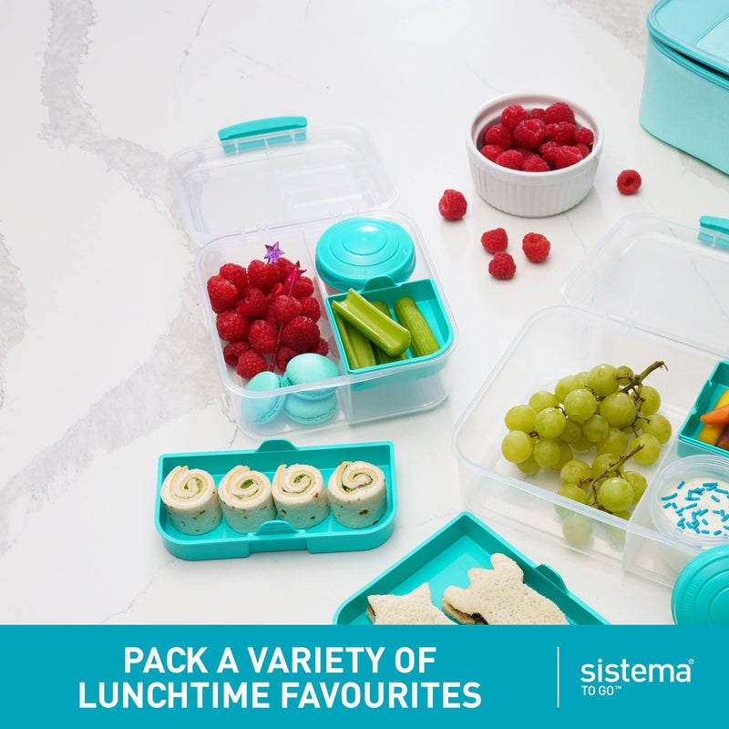 Sistema Bento Box Lunch Box with 3 Compartments, 2 Removable Trays, and Salad Dressing Container, Dishwasher Safe, Color May Vary - Image 2