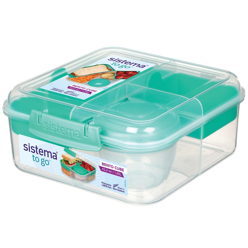 Sistema Bento Box Lunch Box with 3 Compartments, 2 Removable Trays, and Salad Dressing Container, Dishwasher Safe, Color May Vary - Image 1