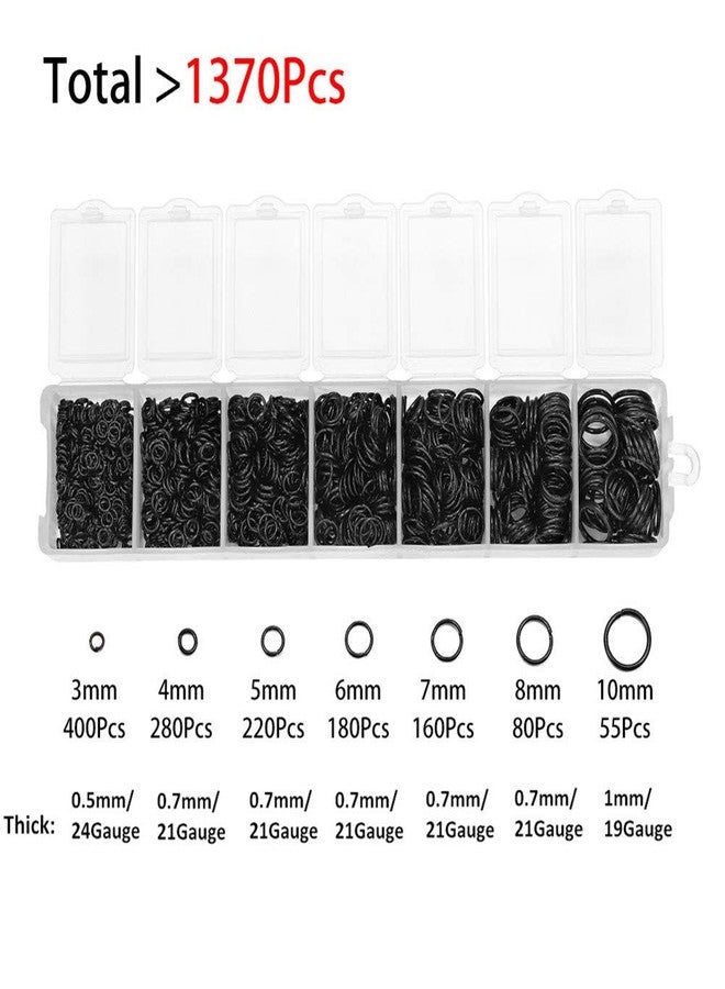 Zhiheng 1370pcs Assorted 7 Sizes 3mm-10mm Round Open Jump Ring Split Rings Jewelry Findings Connector for Earring Bracelet Necklace Keychain Accessories (Black) - Image 2