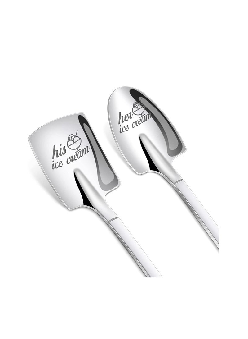 NIBEMINENT Ice Cream Spoons Wedding Anniversary Gifts for Her and Him Spoons, Stainless Steel Coffee Spoon Pack of 2 Set Valentines Day Couple Lovers2 - Image 1