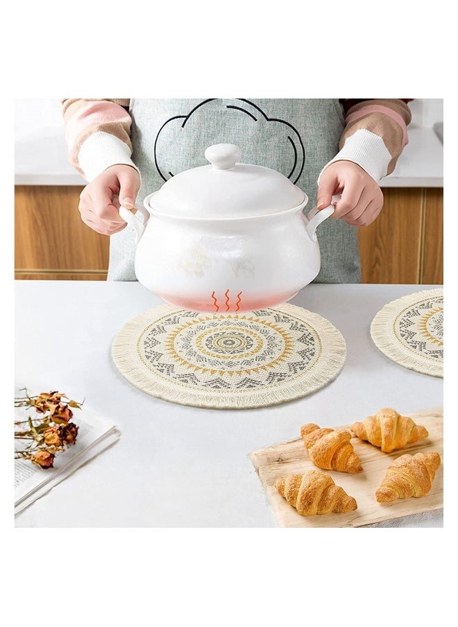 ماركة غير محددة - مفرش طاولة دائري، 4 قطع مفرش قطن منسوج بأسلوب المزرعة لطاولة الطعام، مقاوم للحرارة مع حواف مزخرفة، مفرش دائري غير قابل للانزلاق لطاولة المطبخ - Image 1