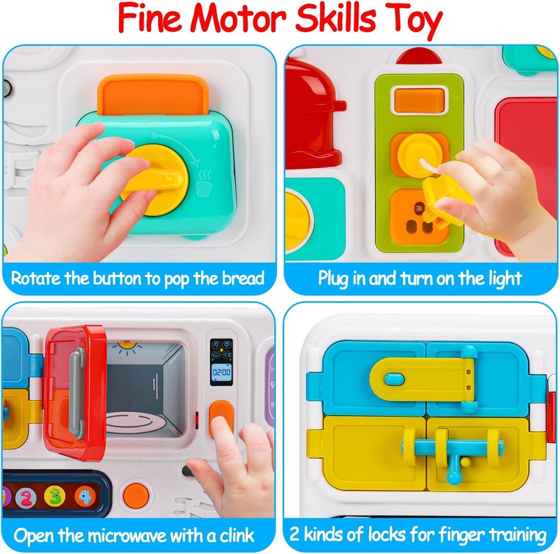 Tsomtto Kitchen Busy Board for Toddlers 1-3 Travel Toys Light Up Musical Baby Toy 12-18 Months Toddler Toys Age 1-2 2-4 Autism Sensory Montessori Fine Motor Skills Car Seat Toy for 1 Year Old - Image 3