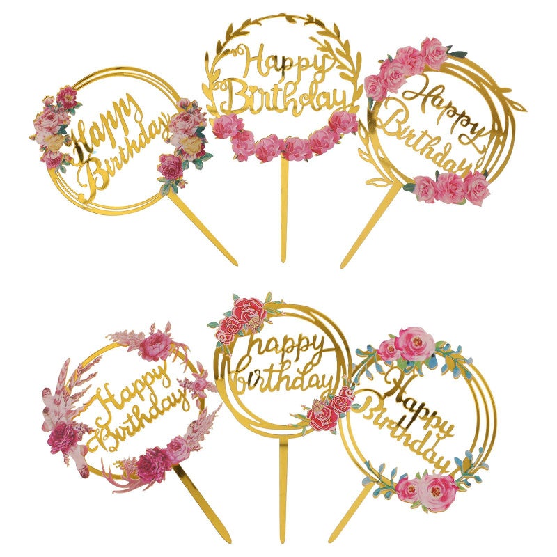 6 Pcs Acrylic Hollow Happy Birthday Cake Toppers Colorful Photo Props For Party - Image 2