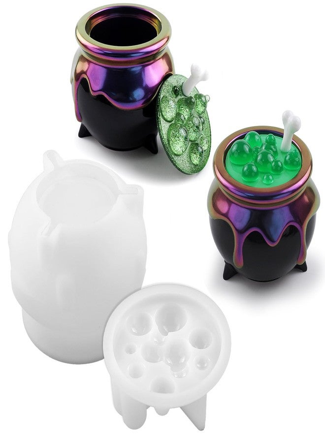 Actvty Witch Cauldron Resin Molds, Bubble Cauldron Jar Silicone Molds for Epoxy Resin Casting, Halloween Jar Mold with Lid DIY Jewelry Storage Box, Candy Container, Candle Jars - Image 1