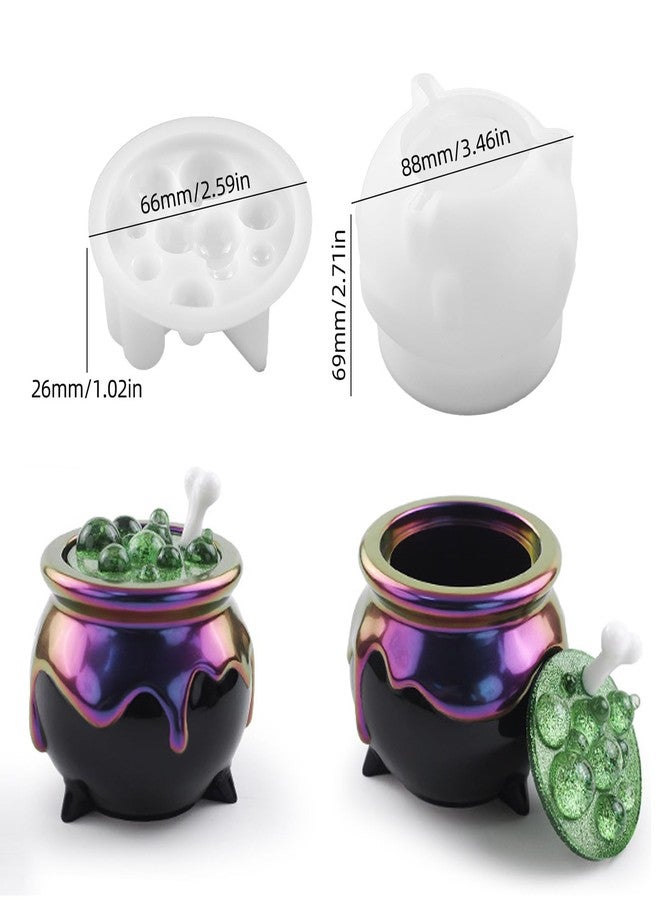 Actvty Witch Cauldron Resin Molds, Bubble Cauldron Jar Silicone Molds for Epoxy Resin Casting, Halloween Jar Mold with Lid DIY Jewelry Storage Box, Candy Container, Candle Jars - Image 2