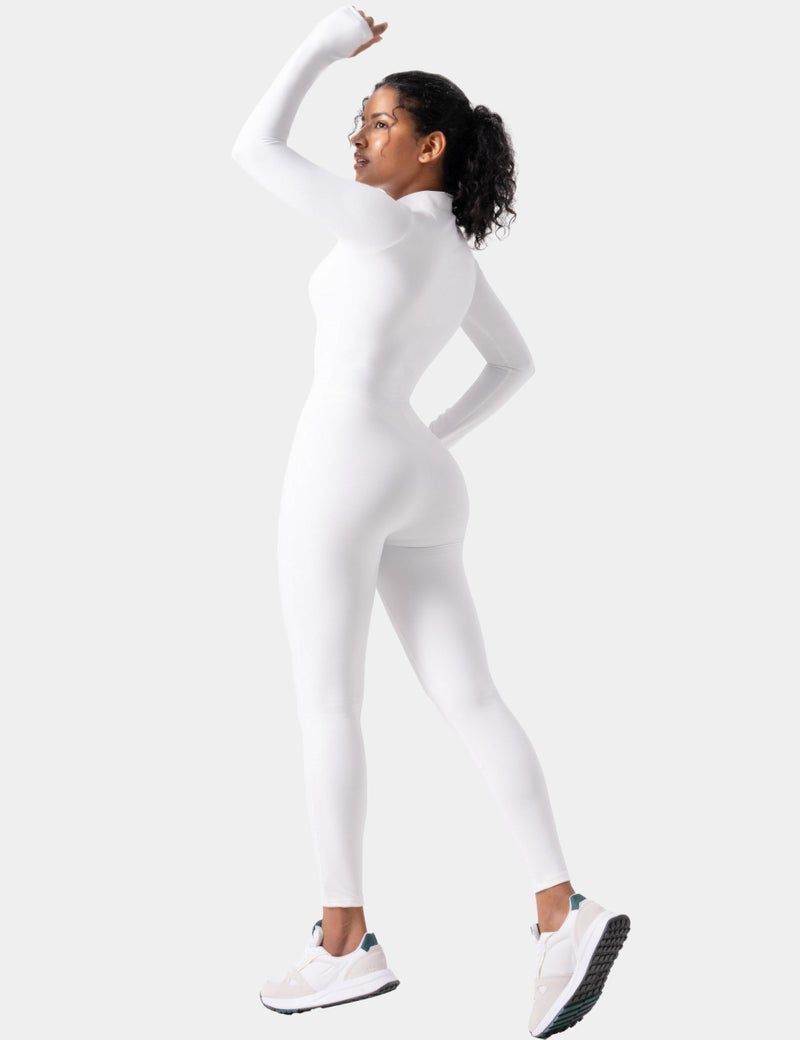 speerise Women Long Sleeve One Piece Workout Jumpsuit Romper Bodysuit Tummy Control Body Suits Jumpers thermal friendly layer for snow, ski recovery White XS - Image 2