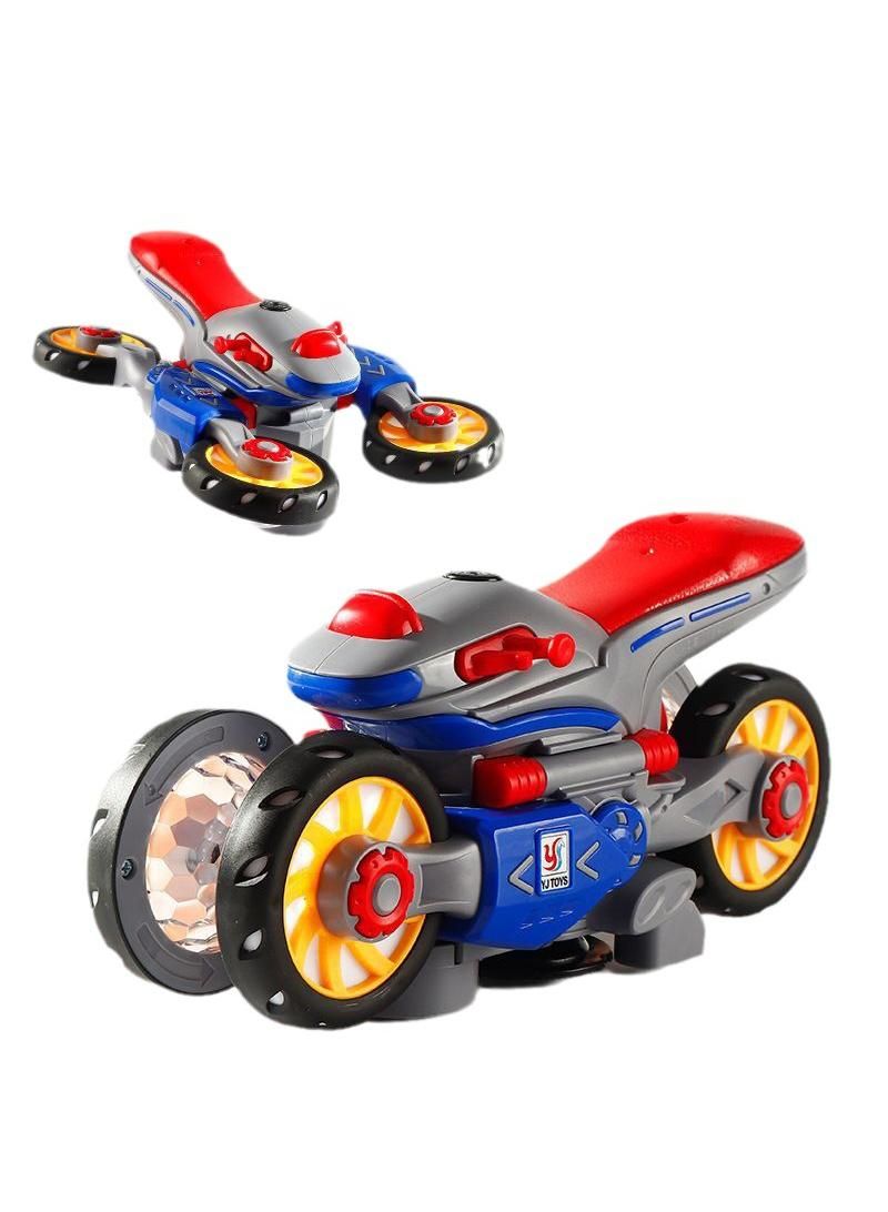 Children's deformation motorcycle electric luminous toy rotating light boy toy car - Image 1