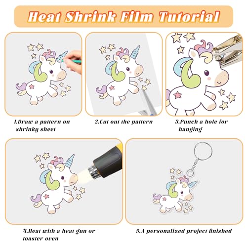 Gushu 140PCS Shrinky Plastic Sheets Kit, Shrink Paper Keychain Kit with 20PCS Shrink Paper 120PCS Keychains and Open Iron Ring for Kids Creative Craft Marking, Handprint Keychains - Image 5