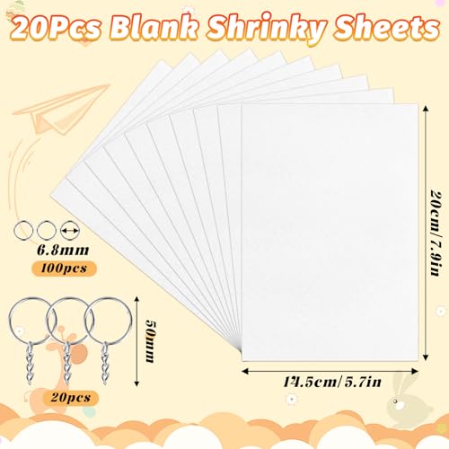 Gushu 140PCS Shrinky Plastic Sheets Kit, Shrink Paper Keychain Kit with 20PCS Shrink Paper 120PCS Keychains and Open Iron Ring for Kids Creative Craft Marking, Handprint Keychains - Image 2
