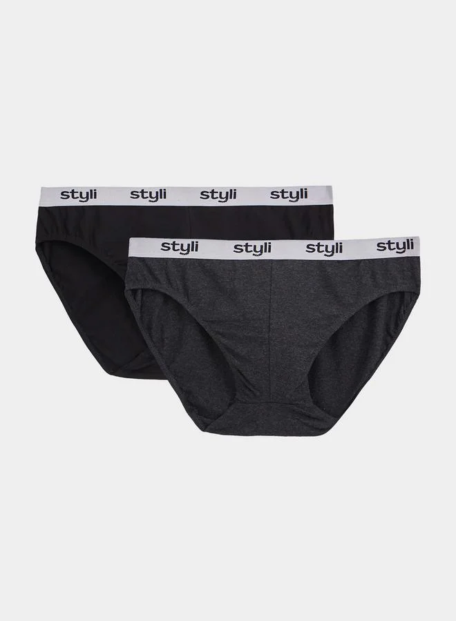 Styli Styli Unwind Set of 2 - Logo Print Waistband Briefs