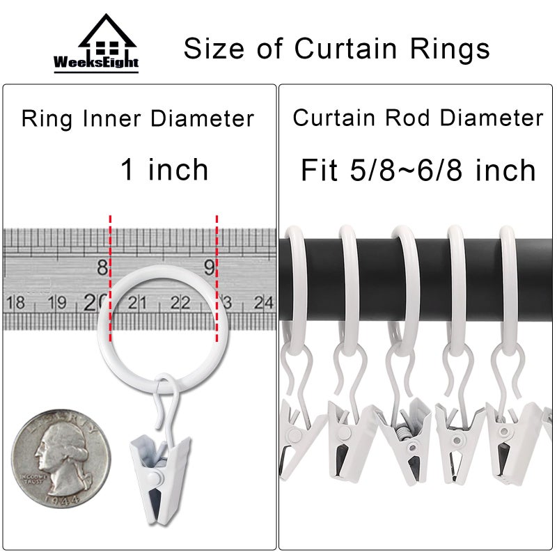 WeeksEight 44 Pack White Curtain Rings with Clips, Curtain Hooks Hangers Clip Rings for Hanging Drapes Bows Hat, Drapery Rings 1 in I D, Fits up to 5/8 in Diameter Curtain Rod. - Image 3