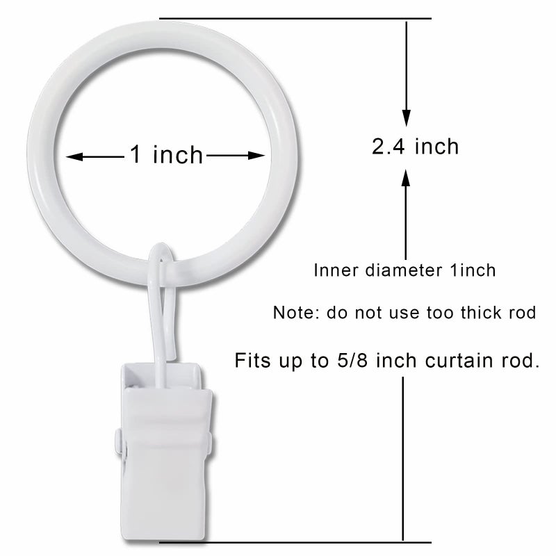 WeeksEight 44 Pack White Curtain Rings with Clips, Curtain Hooks Hangers Clip Rings for Hanging Drapes Bows Hat, Drapery Rings 1 in I D, Fits up to 5/8 in Diameter Curtain Rod. - Image 2