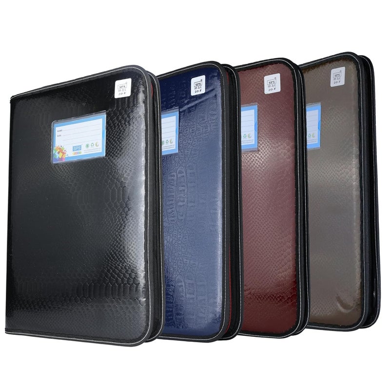 sps Premium PU Leather File Folder | 20 Sleeves for A4 & FC Size Documents | Blue - Image 5