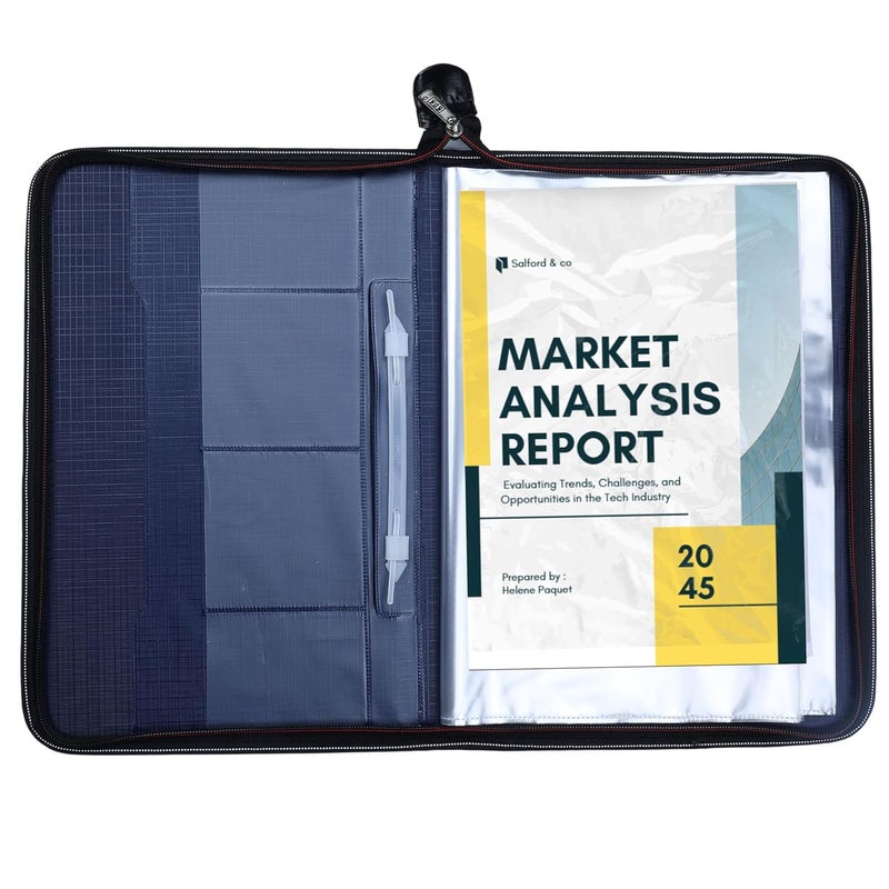 sps Premium PU Leather File Folder | 20 Sleeves for A4 & FC Size Documents | Blue - Image 4