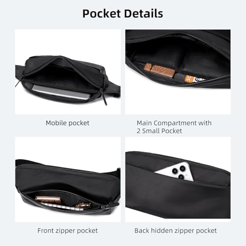 Golden Wolf Sling Bag for Men Travel 2L Chest Bag for Mobile Side Bag Waist Pouch Sleek Cross Bags Quick-Release Straps | Water-Resistant Fanny Pack for Office Casual Daily, Black - Image 4
