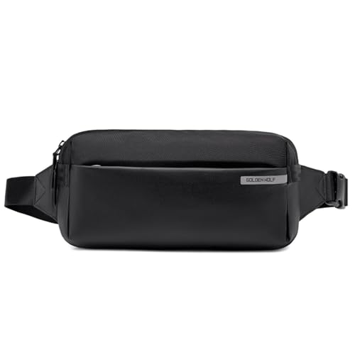 Golden Wolf Sling Bag for Men Travel 2L Chest Bag for Mobile Side Bag Waist Pouch Sleek Cross Bags Quick-Release Straps | Water-Resistant Fanny Pack for Office Casual Daily, Black - Image 1