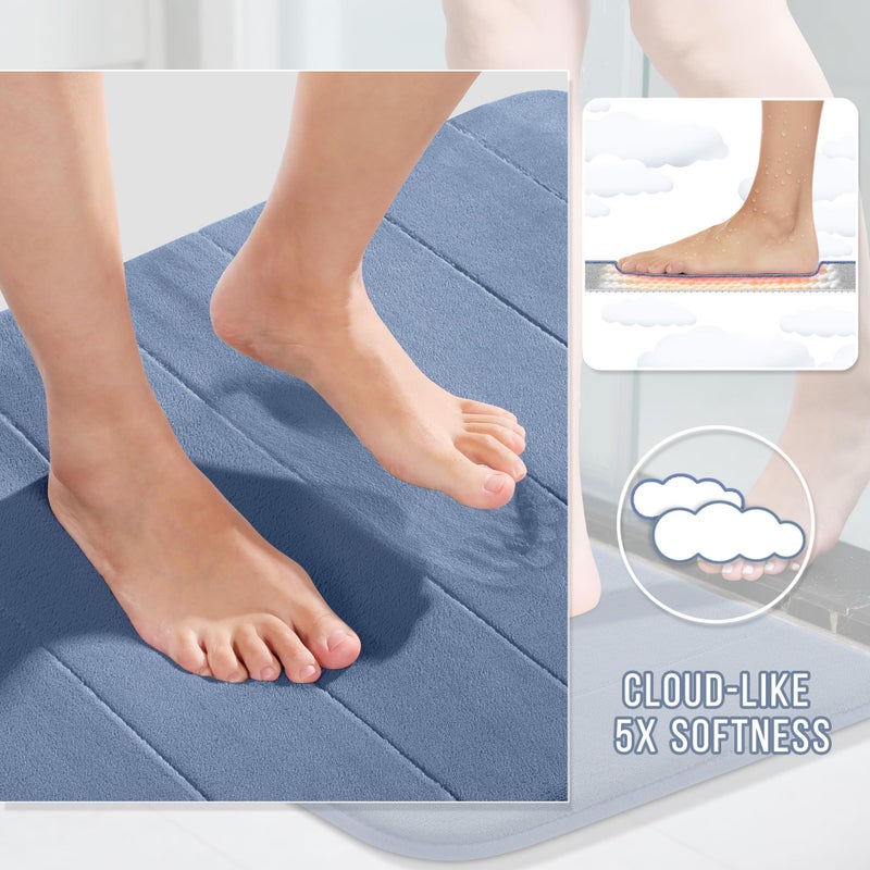 Yimobra Memory Foam Bathroom Rugs Sets 2 Piece - Super Soft Absorbent Quick Dry Bath Mat Set, Machine Washable Non Slip Floor Carpet for Tub Shower & Single Sink (17x24 & 31.5x20 Inch, Denim Blue) - Image 3
