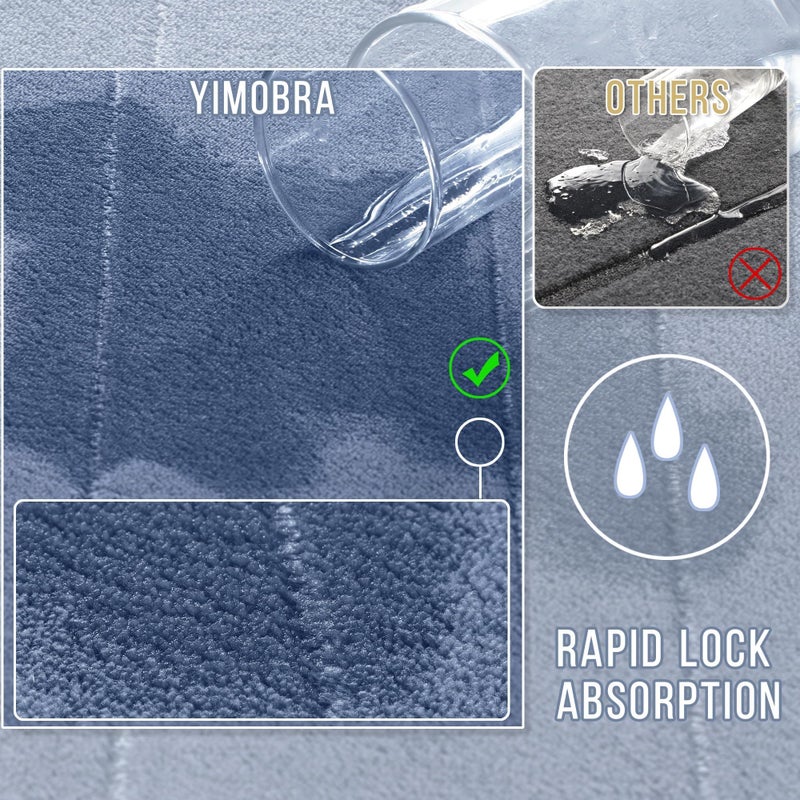 Yimobra Memory Foam Bathroom Rugs Sets 2 Piece - Super Soft Absorbent Quick Dry Bath Mat Set, Machine Washable Non Slip Floor Carpet for Tub Shower & Single Sink (17x24 & 31.5x20 Inch, Denim Blue) - Image 4